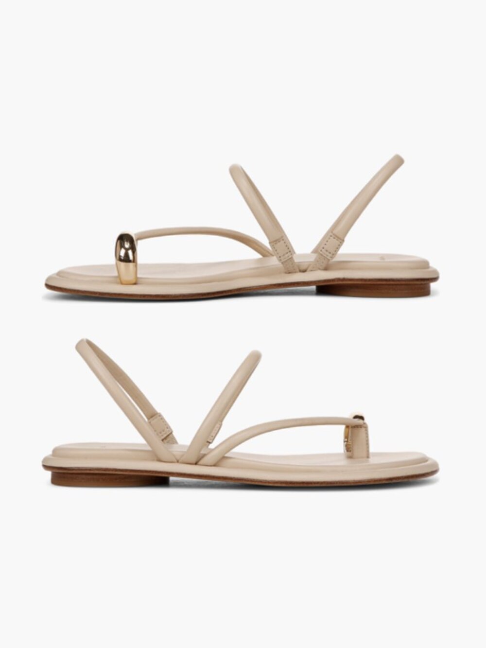 VINCE Lucile Leather Gold-Tone Toe-Ring Slingback Sandals (Birchsand) - Picture 2 of 16